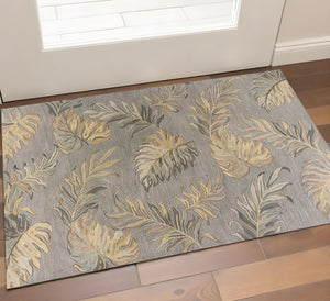 HomeRoots 5' Elegant Gray and Taupe Hand-Tufted Wool Area Rug with Botanical Leaves for Cozy Living Spaces 3' X 5' 352454