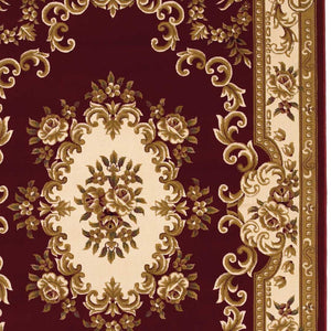 Homeroots 5' X 8' Red And Ivory Floral Bordered Area Rug  Polypropylene 352459