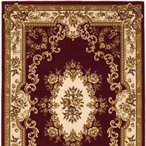 Homeroots 5' X 8' Red And Ivory Floral Bordered Area Rug  Polypropylene 352459