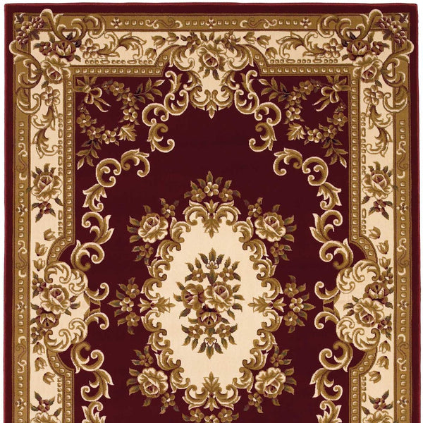 Homeroots 5' X 8' Red And Ivory Floral Bordered Area Rug  Polypropylene 352459