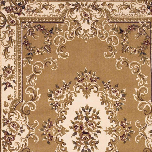 HomeRoots 5' X 8' Floral Medallion Area Rug - Timeless Elegance, Stain-Resistant, Perfect for Busy Homes Beige, Ivory 352460