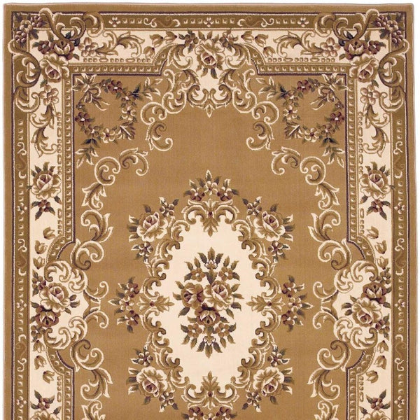 HomeRoots 5' X 8' Floral Medallion Area Rug - Timeless Elegance, Stain-Resistant, Perfect for Busy Homes Beige, Ivory 352460