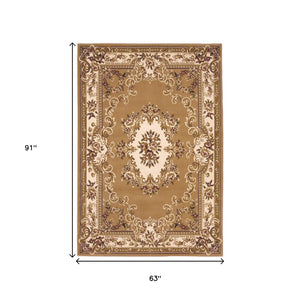HomeRoots 5' X 8' Floral Medallion Area Rug - Timeless Elegance, Stain-Resistant, Perfect for Busy Homes Beige, Ivory 352460
