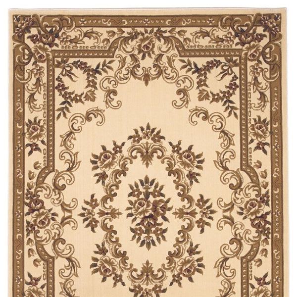 HomeRoots 8' Timeless Beige and Brown Floral Medallion Area Rug - Durable, Elegant, Perfect for High Traffic Areas 5' X 8' 352462
