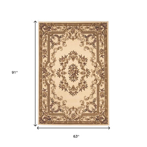 HomeRoots 8' Timeless Beige and Brown Floral Medallion Area Rug - Durable, Elegant, Perfect for High Traffic Areas 5' X 8' 352462
