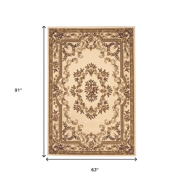 HomeRoots 8' Timeless Beige and Brown Floral Medallion Area Rug - Durable, Elegant, Perfect for High Traffic Areas 5' X 8' 352462