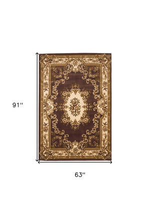HomeRoots 5' X 8' Floral Medallion Area Rug - Timeless Elegance, Stain-Resistant, Perfect for Busy Homes Plum, Ivory 352464