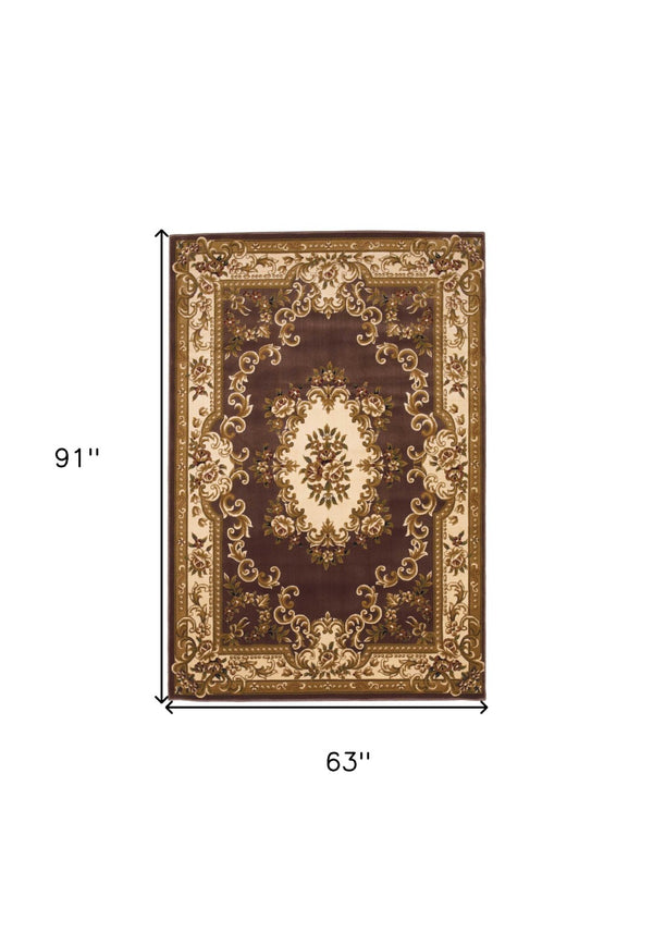 HomeRoots 5' X 8' Floral Medallion Area Rug - Timeless Elegance, Stain-Resistant, Perfect for Busy Homes Plum, Ivory 352464