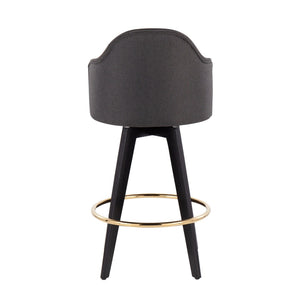 English Elm Fixed-height Swivel Counter Stools with Faux Leather Seats and Chrome Footrest Set of 2 Charcoal B202S02146