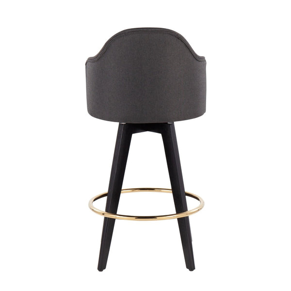 English Elm Fixed-height Swivel Counter Stools with Faux Leather Seats and Chrome Footrest Set of 2 Charcoal B202S02146
