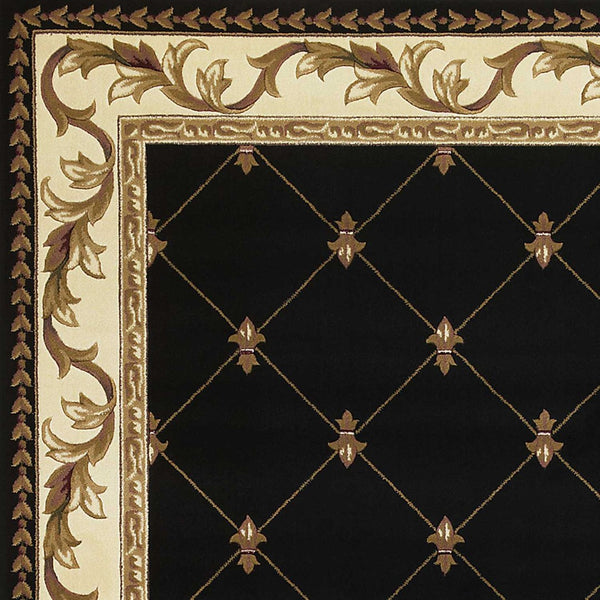 HomeRoots 5' Floral Vines Area Rug - Elegant Brown, Black & Ivory Design, Stain-Resistant, Perfect for Any Space 5' X 8' 352470