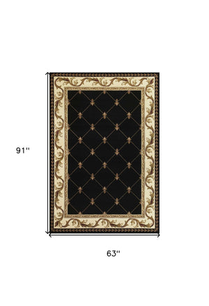 HomeRoots 5' Floral Vines Area Rug - Elegant Brown, Black & Ivory Design, Stain-Resistant, Perfect for Any Space 5' X 8' 352470