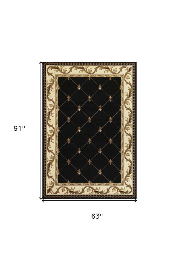 HomeRoots 5' Floral Vines Area Rug - Elegant Brown, Black & Ivory Design, Stain-Resistant, Perfect for Any Space 5' X 8' 352470