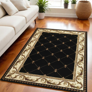 HomeRoots 5' Floral Vines Area Rug - Elegant Brown, Black & Ivory Design, Stain-Resistant, Perfect for Any Space 5' X 8' 352470