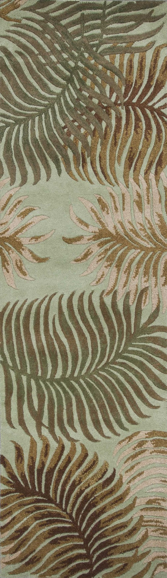 HomeRoots 5' Hand-Tufted Wool Botanical Leaves Area Rug in Aqua and Brown for Timeless, Cozy Elegance 8' Runner 352475