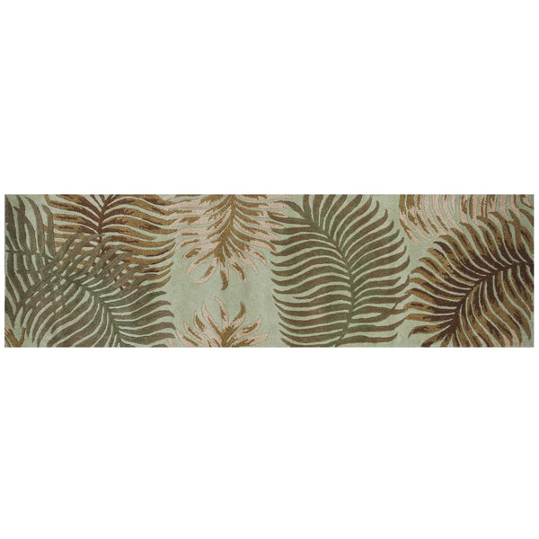 HomeRoots 5' Hand-Tufted Wool Botanical Leaves Area Rug in Aqua and Brown for Timeless, Cozy Elegance 8' Runner 352475