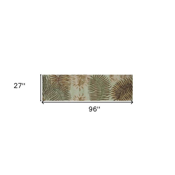 HomeRoots 5' Hand-Tufted Wool Botanical Leaves Area Rug in Aqua and Brown for Timeless, Cozy Elegance 8' Runner 352475