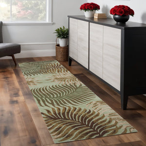 HomeRoots 5' Hand-Tufted Wool Botanical Leaves Area Rug in Aqua and Brown for Timeless, Cozy Elegance 8' Runner 352475