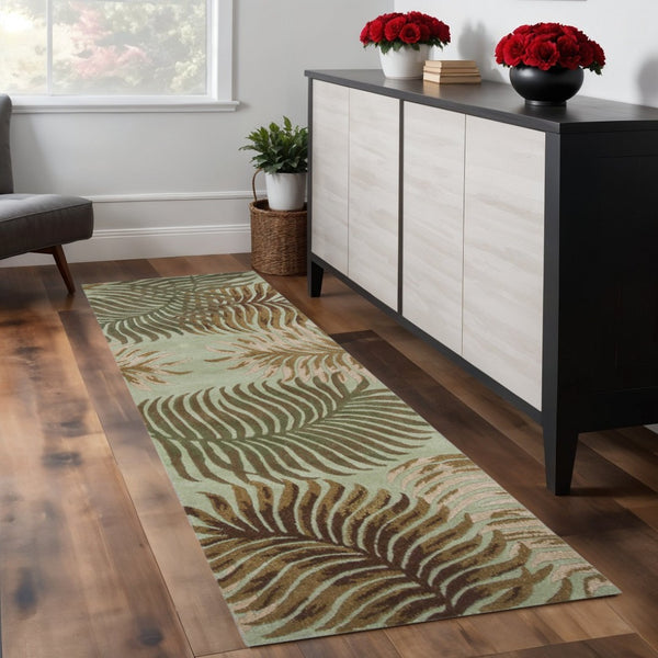 HomeRoots 5' Hand-Tufted Wool Botanical Leaves Area Rug in Aqua and Brown for Timeless, Cozy Elegance 8' Runner 352475