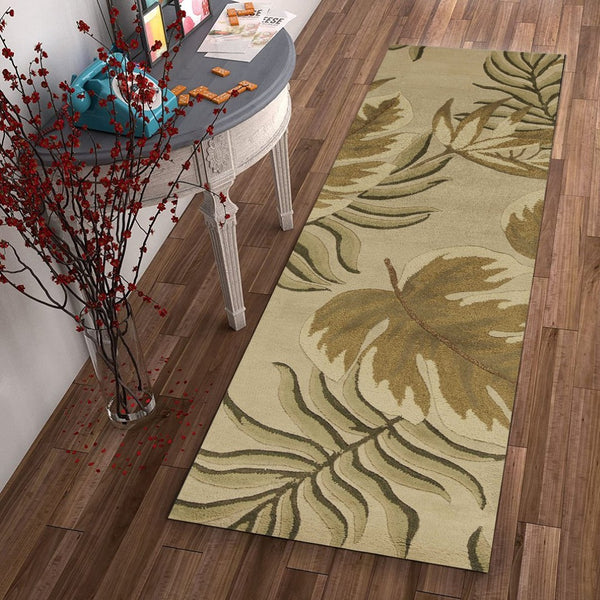 HomeRoots 5' Hand-Tufted Wool Area Rug with Botanical Leaves Design - Soft, Durable, and Timeless Home Accent 8' Runner 352476