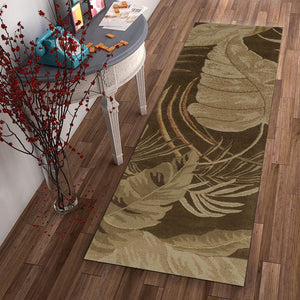 HomeRoots 5' Hand-Tufted Wool Area Rug with Brown and Beige Botanical Leaves – Artisanal Comfort for Every Room 8' Runner 352477