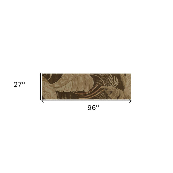 HomeRoots 5' Hand-Tufted Wool Area Rug with Brown and Beige Botanical Leaves – Artisanal Comfort for Every Room 8' Runner 352477