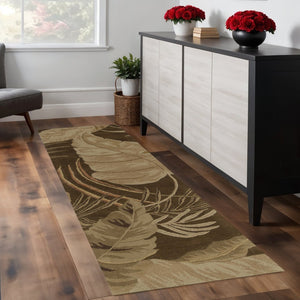 HomeRoots 5' Hand-Tufted Wool Area Rug with Brown and Beige Botanical Leaves – Artisanal Comfort for Every Room 8' Runner 352477
