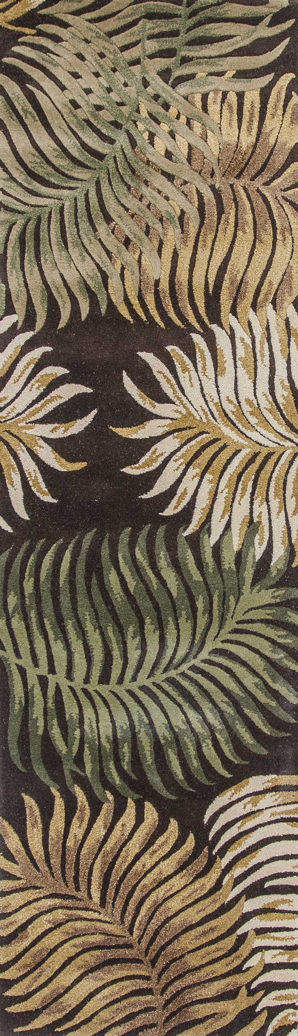 Homeroots 8' Espresso Brown Hand Tufted Tropical Leaves Indoor Runner Rug  Wool 352479
