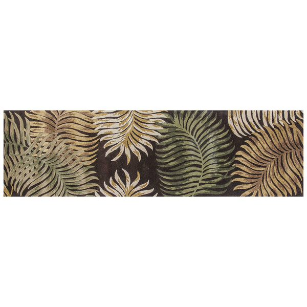 Homeroots 8' Espresso Brown Hand Tufted Tropical Leaves Indoor Runner Rug  Wool 352479