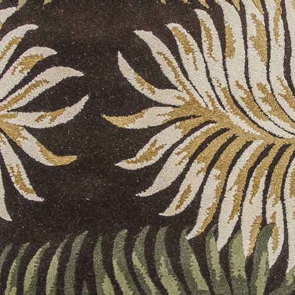 Homeroots 8' Espresso Brown Hand Tufted Tropical Leaves Indoor Runner Rug  Wool 352479