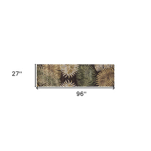 Homeroots 8' Espresso Brown Hand Tufted Tropical Leaves Indoor Runner Rug  Wool 352479