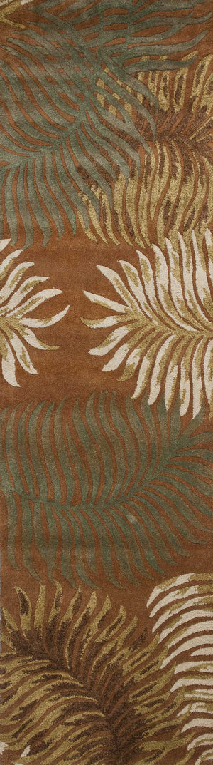 Homeroots 8' Rust Orange Hand Tufted Tropical Leaves Indoor Runner Rug  Wool 352481