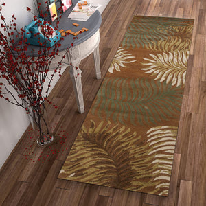Homeroots 8' Rust Orange Hand Tufted Tropical Leaves Indoor Runner Rug  Wool 352481