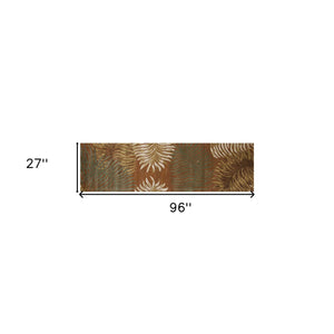 Homeroots 8' Rust Orange Hand Tufted Tropical Leaves Indoor Runner Rug  Wool 352481