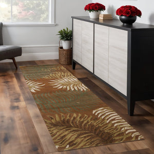 HomeRoots 5' Hand-Tufted Wool Area Rug with Rich Rust Orange & Green Leaf Motif for Botanical Elegance 8' Runner 352481