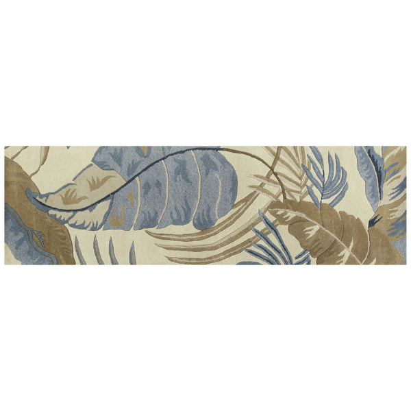 HomeRoots 5' Tropical Botanical Wool Area Rug in Ivory, Blue & Brown - Hand-Tufted Coastal Charm for Any Room 8' Runner 352482