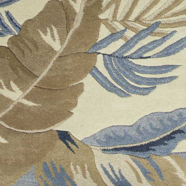 HomeRoots 5' Tropical Botanical Wool Area Rug in Ivory, Blue & Brown - Hand-Tufted Coastal Charm for Any Room 8' Runner 352482