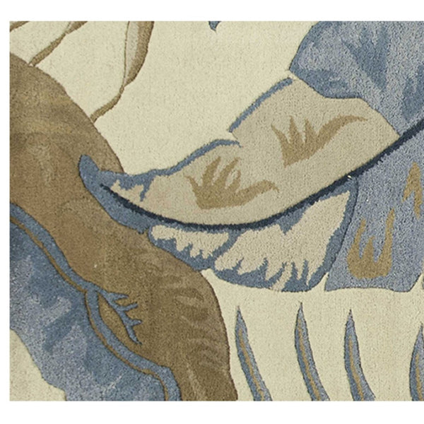 HomeRoots 5' Tropical Botanical Wool Area Rug in Ivory, Blue & Brown - Hand-Tufted Coastal Charm for Any Room 8' Runner 352482