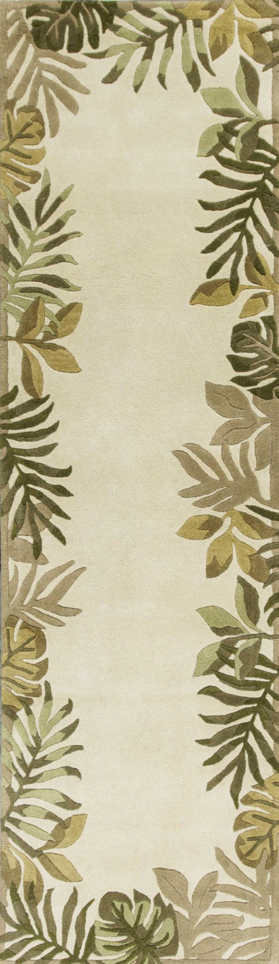 HomeRoots 5' Hand-Tufted Wool Area Rug with Elegant Ivory and Green Botanical Design for Cozy Interiors 8' Runner 352485