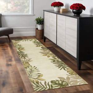 HomeRoots 5' Hand-Tufted Wool Area Rug with Elegant Ivory and Green Botanical Design for Cozy Interiors 8' Runner 352485