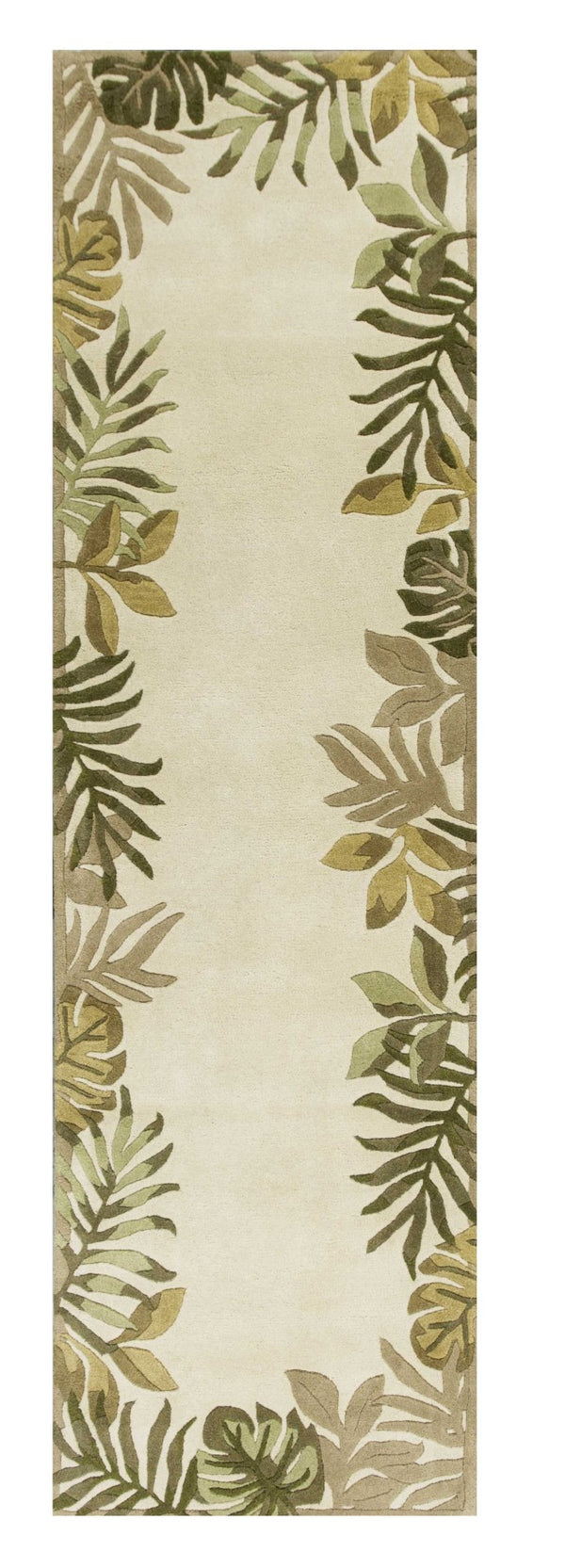 HomeRoots 5' Hand-Tufted Wool Area Rug with Elegant Ivory and Green Botanical Design for Cozy Interiors 8' Runner 352485