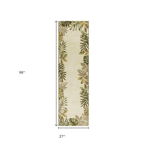 HomeRoots 5' Hand-Tufted Wool Area Rug with Elegant Ivory and Green Botanical Design for Cozy Interiors 8' Runner 352485