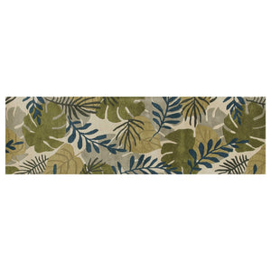 HomeRoots 5' Luxurious Wool Botanical Leaves Area Rug - Hand-Tufted Ivory, Green & Blue for Cozy Spaces 8' Runner 352486