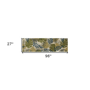 HomeRoots 5' Luxurious Wool Botanical Leaves Area Rug - Hand-Tufted Ivory, Green & Blue for Cozy Spaces 8' Runner 352486
