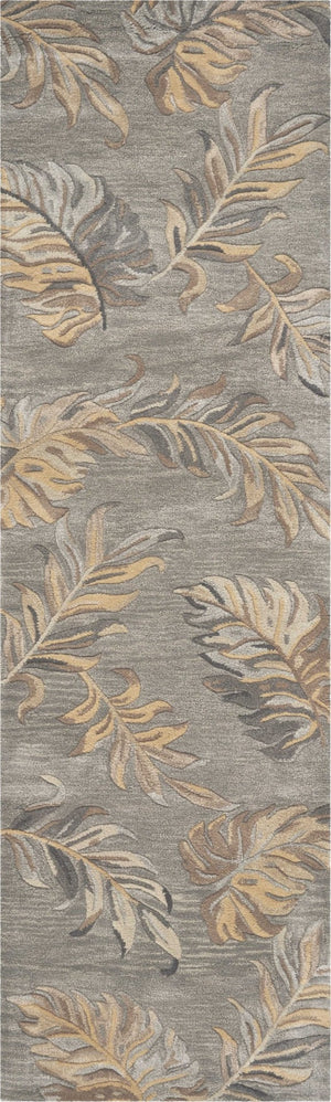 HomeRoots 5' Elegant Gray and Taupe Hand-Tufted Wool Area Rug with Botanical Leaves for Cozy Living Spaces 8' Runner 352487