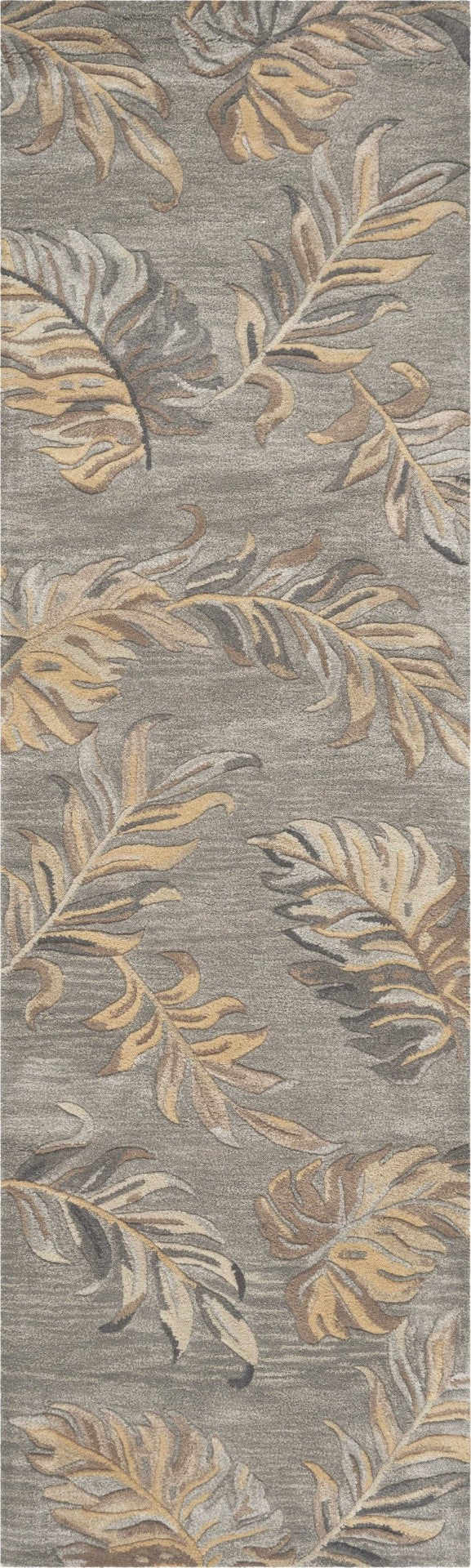 HomeRoots 5' Elegant Gray and Taupe Hand-Tufted Wool Area Rug with Botanical Leaves for Cozy Living Spaces 8' Runner 352487