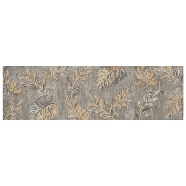 HomeRoots 5' Elegant Gray and Taupe Hand-Tufted Wool Area Rug with Botanical Leaves for Cozy Living Spaces 8' Runner 352487
