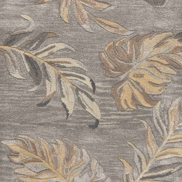 HomeRoots 5' Elegant Gray and Taupe Hand-Tufted Wool Area Rug with Botanical Leaves for Cozy Living Spaces 8' Runner 352487