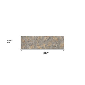 HomeRoots 5' Elegant Gray and Taupe Hand-Tufted Wool Area Rug with Botanical Leaves for Cozy Living Spaces 8' Runner 352487