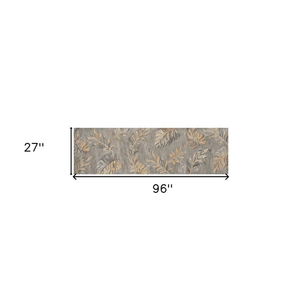 HomeRoots 5' Elegant Gray and Taupe Hand-Tufted Wool Area Rug with Botanical Leaves for Cozy Living Spaces 8' Runner 352487